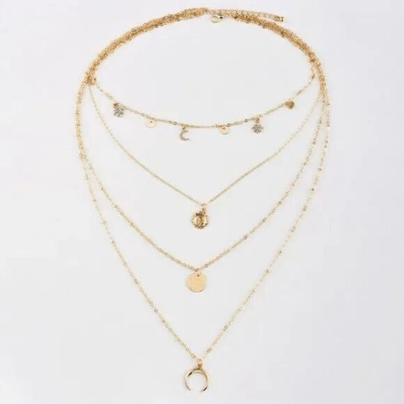 2/$21 Women’s Layered Fashion Moon Sun Necklace - Picture 2 of 6